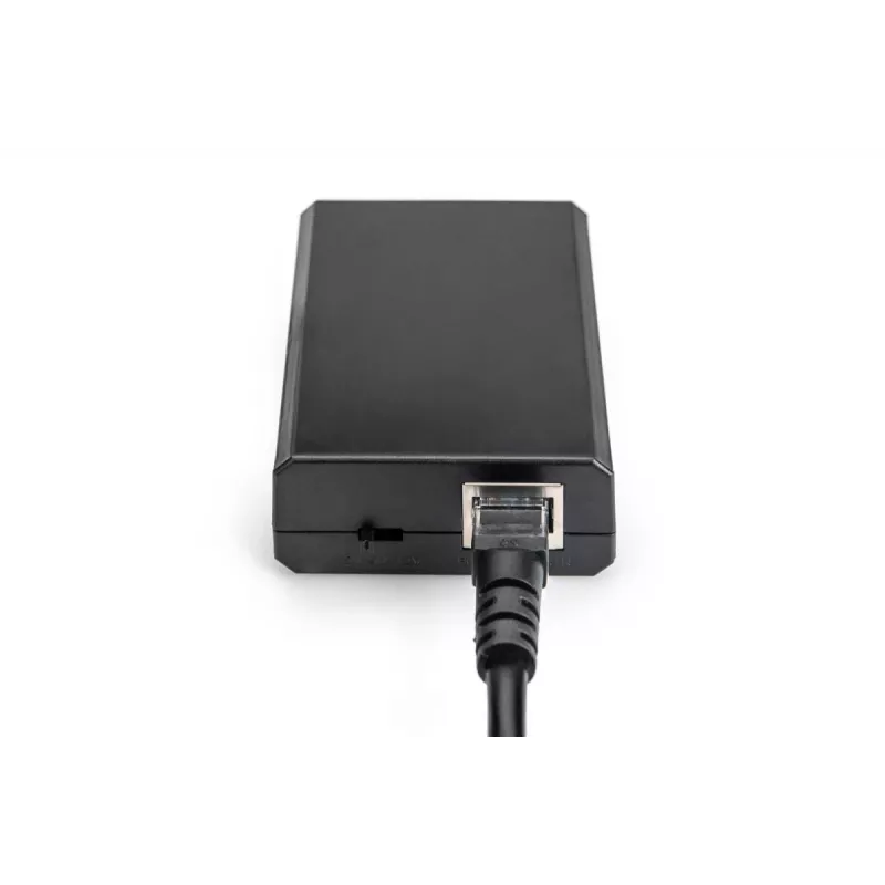 DIGITUS Gigabit PoE+ Splitter, 10/100/1000 Mbps, 24W Input: 802.3at PoE, Output: 5V/2A, 9V/2A, 12V/2A, plastic housing, black