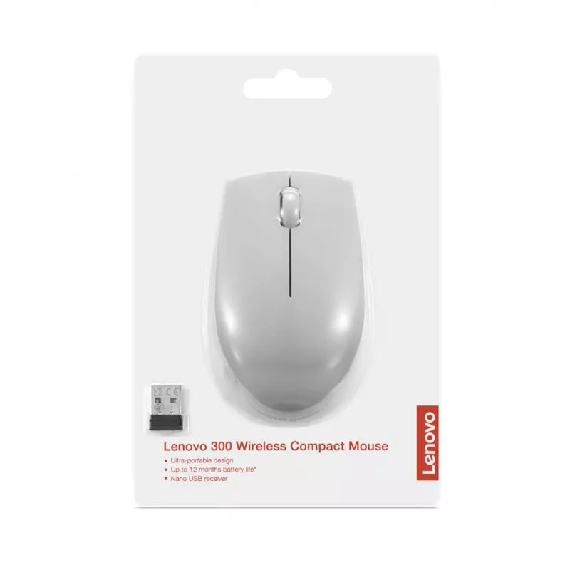 Wireless Lenovo Compact Mouse Arctic Grey — Ambidextrous, RF Wireless, 1000 DPI, 3 buttons, battery-powered
