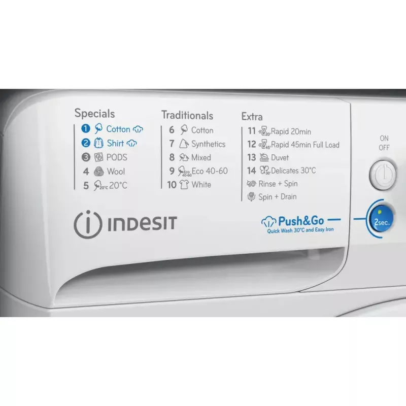 Front-load washing machine Indesit BWE 91496X WSV EE — 9 kg, 1400 RPM, A energy, white