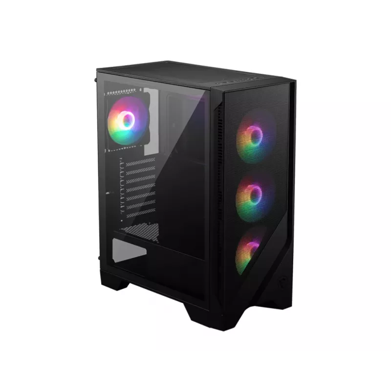 PC case MSI MAG FORGE 120A AIRFLOW Midi Tower — Black, Tempered Glass, Mesh, 3×120mm front fans, 2×120mm top fans, ATX support