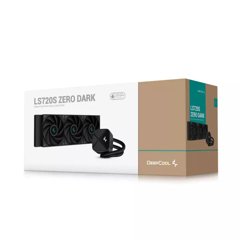 All-in-one liquid cooler DeepCool LS720S Zero Dark — 3×120 mm fans, 120 mm radiator, 41 cm tubes, 6 W pump, LGA1151/AM4/AM5 support, black