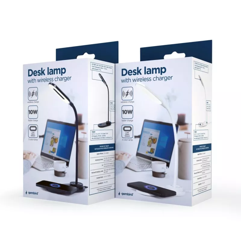 GEMBIRD Desk Lamp With Wireless Charger, Black