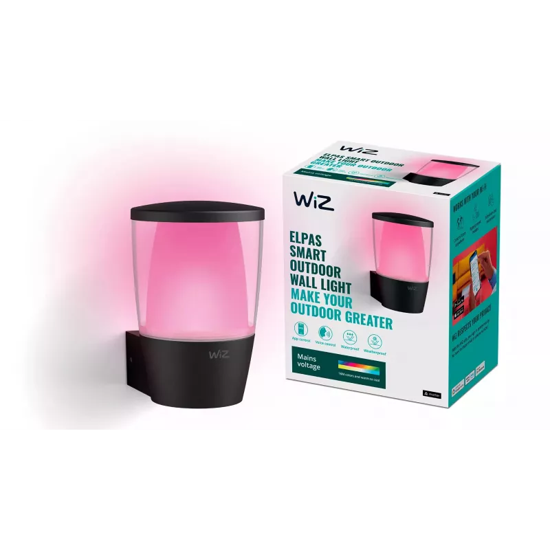 WiZ Wall Light ELPAS, Smart wall light, Wi-Fi/Bluetooth, Black, Wi-Fi 4 (802.11n), 802.11b, 802.11g, LED, Metal, Plastic