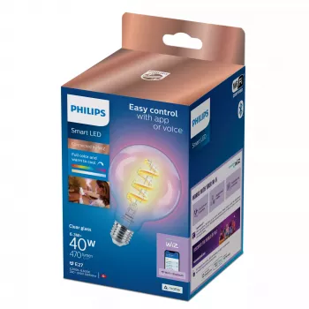 Philips Filament Clear 40 W G95 E27, Smart bulb, Wi-Fi/Bluetooth, Transparent, Wi-Fi 4 (802.11n), 802.11b, 802.11g, LED, E27