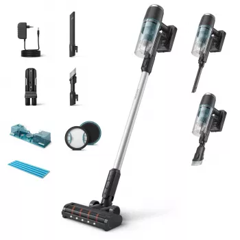 Stick vacuum Philips 3000 Series XC3133/01, bagless cordless 25.2V Li‑ion, cyclonic separation, turbo, mini brush, black/blue