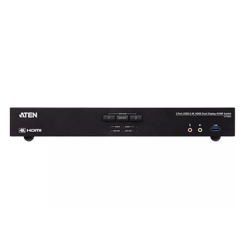 ATEN 2-Port USB 3.0 4K HDMI Dual Display KVMP™ Switch, 4096 x 2160 pixels, 4K Ultra HD, 3.17 W, Black