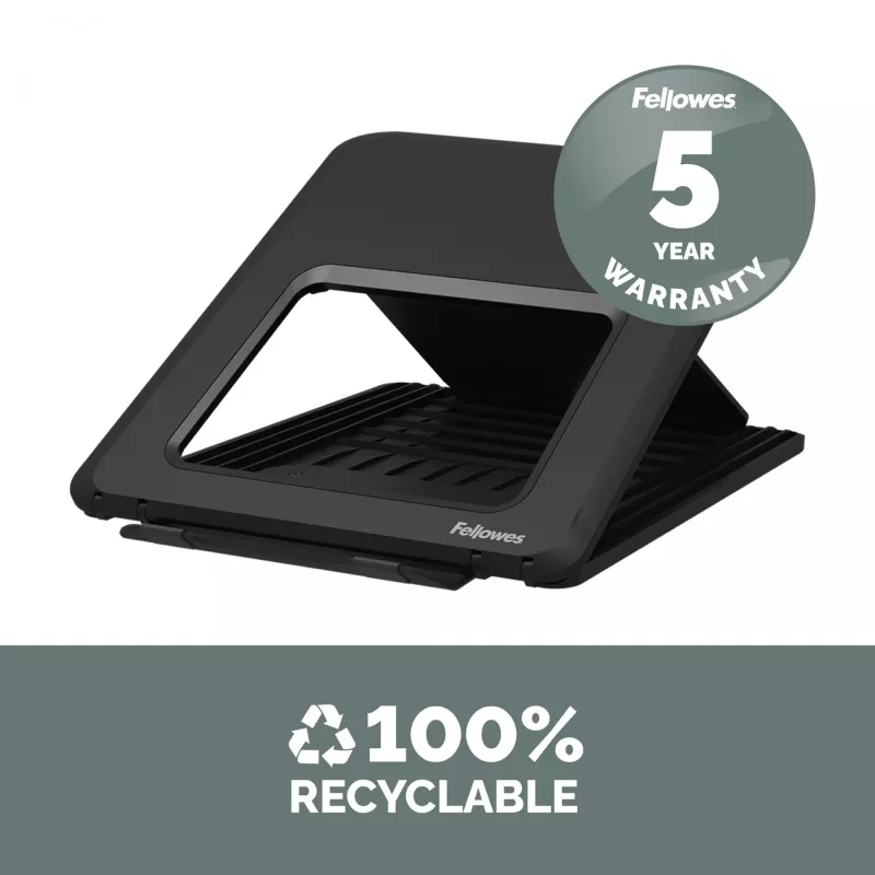 Fellowes Laptop Stand for Desk - Breyta Adjustable Laptop Riser for Home and Office - Portable Laptop Stand with 12 Height Adjustments - Max Laptop Size 14 inch, Max Weight 4KG - Black