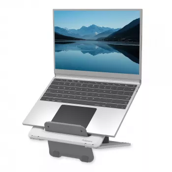 Fellowes Laptop Stand for Desk - Breyta Adjustable Laptop Riser for Home and Office - Portable Laptop Stand with 12 Height Adjustments - Max Laptop Size 14 inch, Max Weight 4KG - White