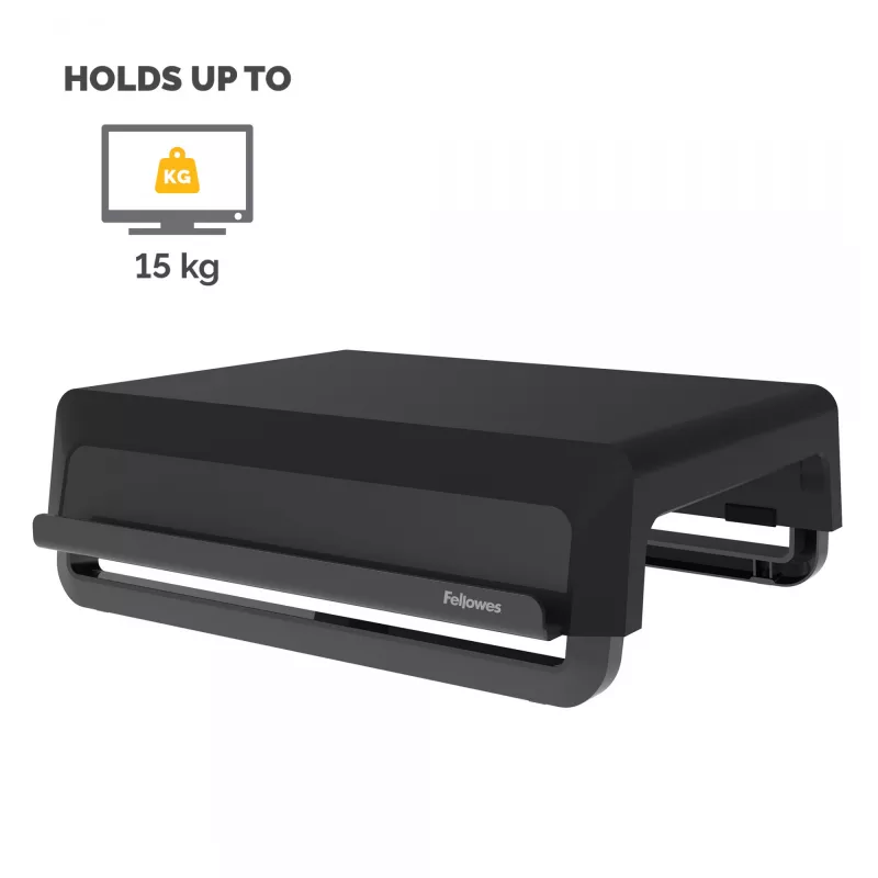 Fellowes Computer Monitor Stand with 3 Height Adjustments - Breyta Monitor Riser with Cable Management - Ergonomic Adjustable Monitor Stand for Computers - Max Weight 15KG - Black