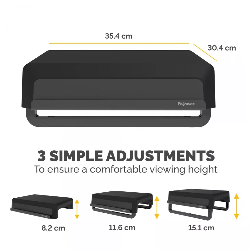 Fellowes Computer Monitor Stand with 3 Height Adjustments - Breyta Monitor Riser with Cable Management - Ergonomic Adjustable Monitor Stand for Computers - Max Weight 15KG - Black