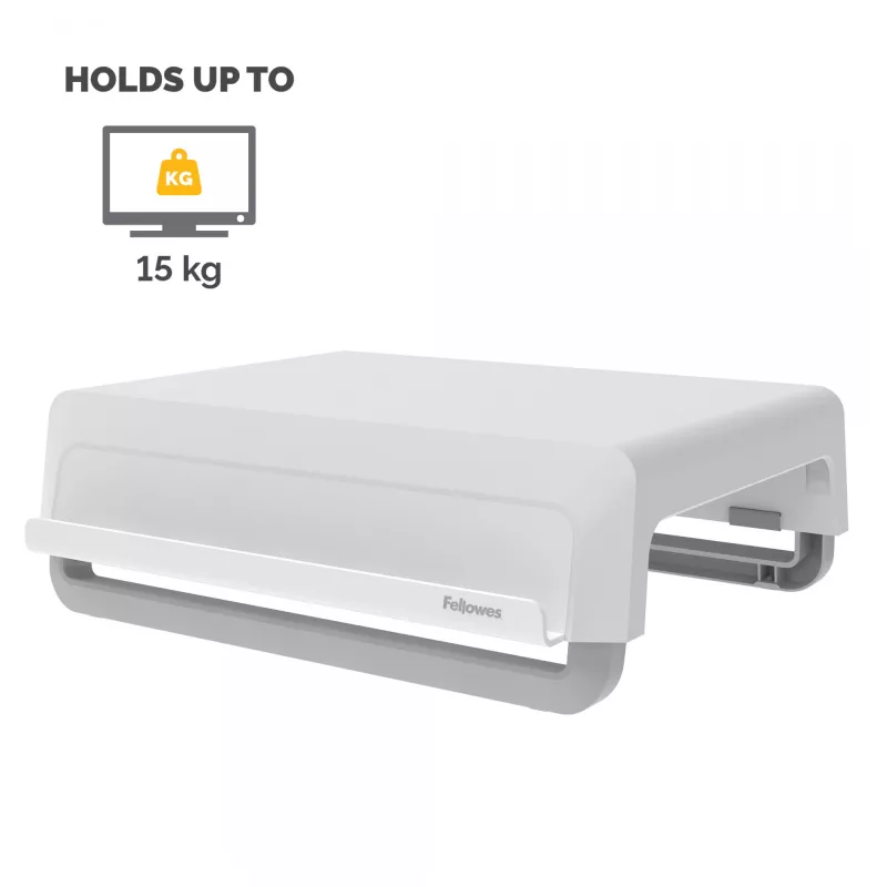 Fellowes Computer Monitor Stand with 3 Height Adjustments - Breyta Monitor Riser with Cable Management - Ergonomic Adjustable Monitor Stand for Computers - Max Weight 15KG - White