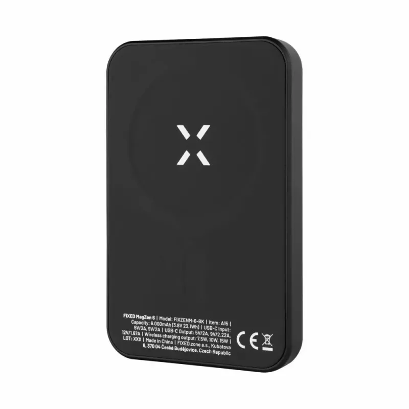 Portable Power Bank FIXED MagZen 6000 mAh — black, USB output for smartphones and tablets