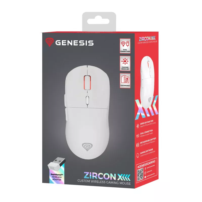 GENESIS Zircon XIII mouse Gaming Ambidextrous RF Wireless + USB Type-C Optical 26000 DPI