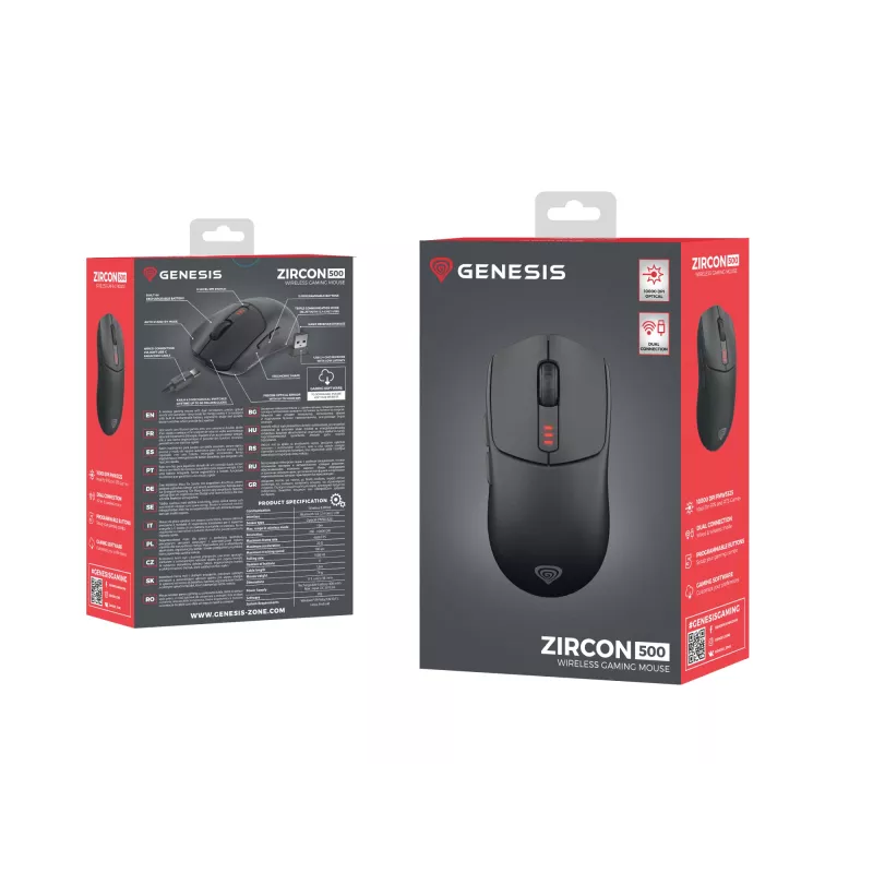 GENESIS Zircon 500 mouse Gaming Right-hand RF Wireless + Bluetooth + USB Type-C Optical 10000 DPI