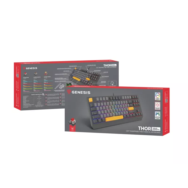 GENESIS Thor 230 TKL keyboard Gaming USB + RF Wireless + Bluetooth QWERTY Black, Grey, Orange