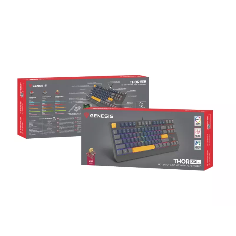 GENESIS THOR 230 TKL keyboard Gaming USB + RF Wireless + Bluetooth QWERTY Black, Blue, Grey, Orange