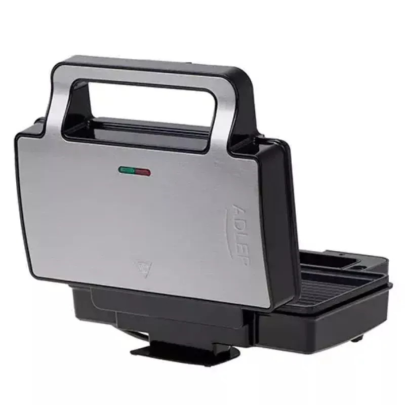 Sandwich maker Adler AD 3073 — 2-sandwich, 1400 W, silver/black, removable plates, vertical storage