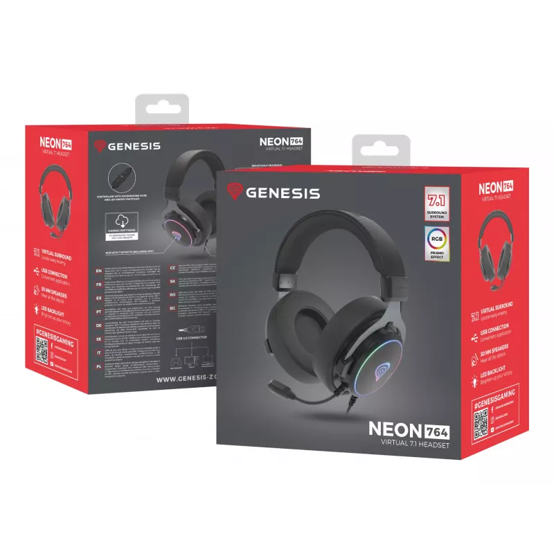 GENESIS Neon 764 Headset Wired Head-band Gaming USB Type-A Black