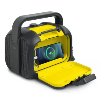 Worksite Radio Muse M-968 BTY — Analog FM, 40 W RMS, Bluetooth 10 m, Dustproof/Shockproof, Black/Yellow