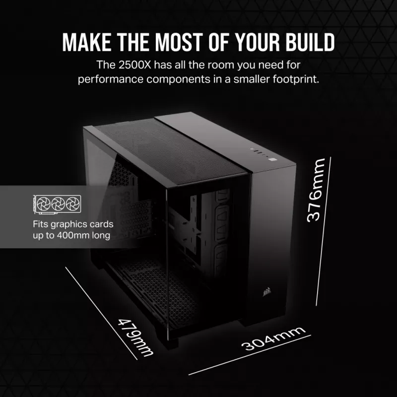 PC case CORSAIR 2500D AIRFLOW Midi Tower Black — ATX/Micro ATX, front 280mm radiator support, USB-A x2, USB-C x1