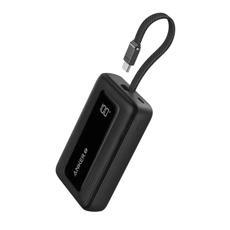 Anker Zolo 10000mAh portable battery, 30W ultra-fast charging, integrated USB-C cable, black