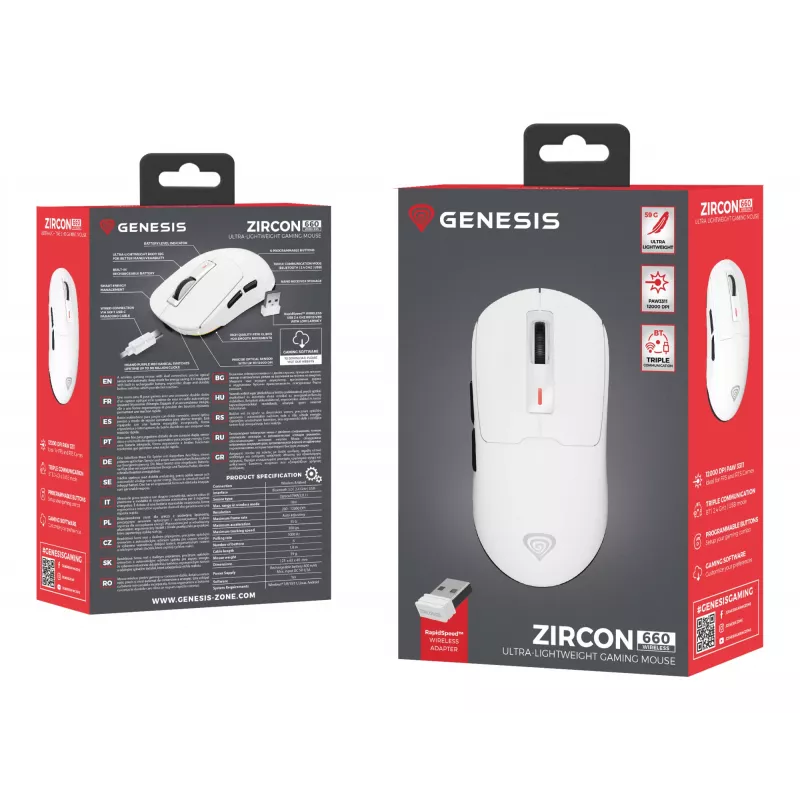 GENESIS Zircon 660 mouse Gaming Right-hand RF Wireless + Bluetooth + USB Type-A Optical 12000 DPI