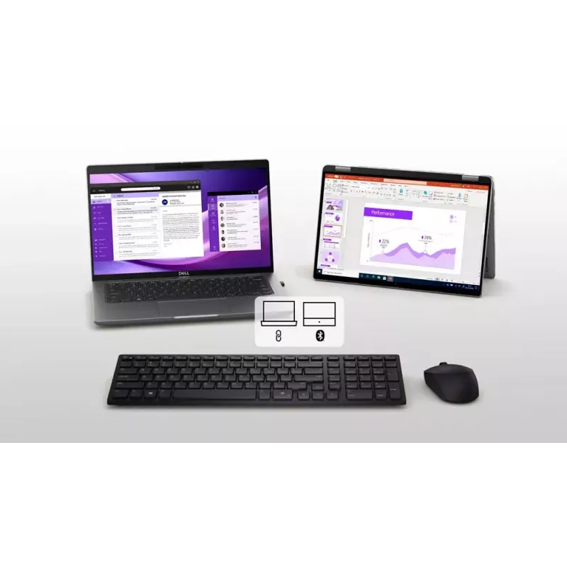 DELL KM555 Silent Keyboard Mouse Included Universal RF Wireless + Bluetooth QWERTY US International Black