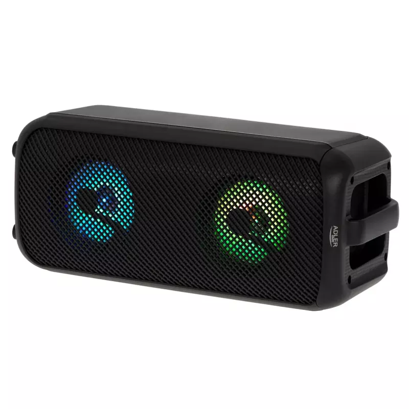 Portable speaker Adler AD 1903, 2×5 W, Bluetooth, FM radio, LED, 1500 mAh battery, AUX, USB, black