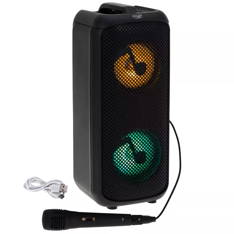 Portable speaker Adler AD 1903, 2×5 W, Bluetooth, FM radio, LED, 1500 mAh battery, AUX, USB, black
