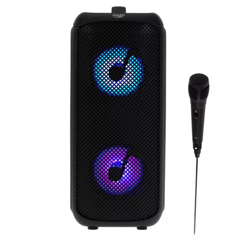 Portable speaker Adler AD 1903, 2×5 W, Bluetooth, FM radio, LED, 1500 mAh battery, AUX, USB, black