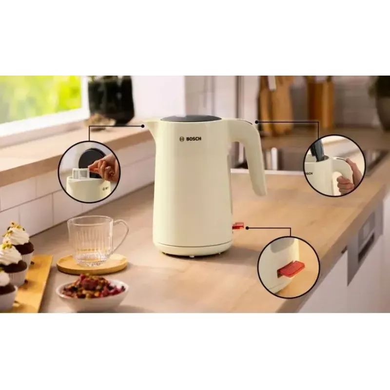 Electric kettle Bosch TWK2M167 1.7 L 2400 W, cordless with 360° base, automatic shut-off, boil-dry protection