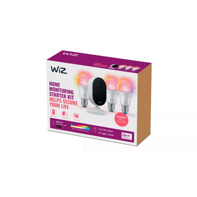 WiZ Home monitoring starter kit, Smart lighting kit, Wi-Fi/Bluetooth, White, Wi-Fi 4 (802.11n), 802.11b, 802.11g, WPA2, WPA3, LED