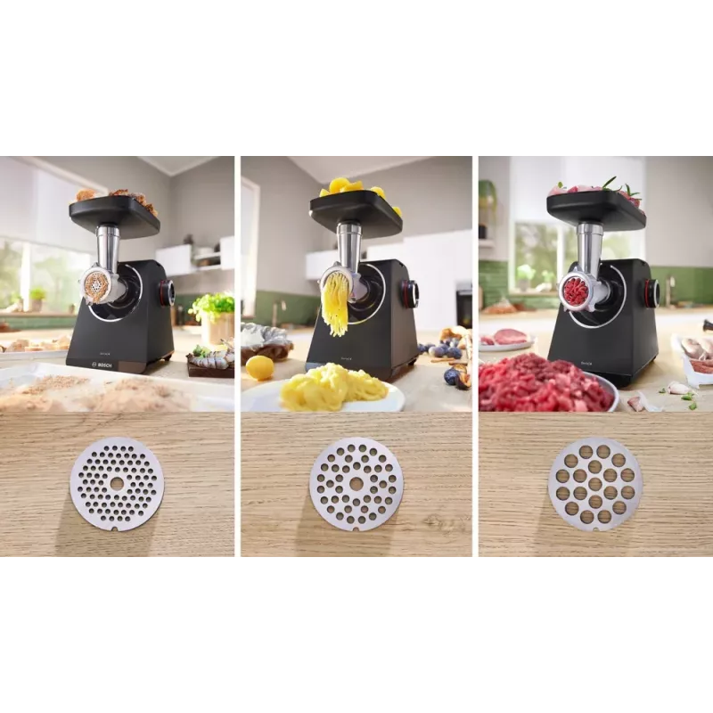 Meat grinder Bosch MFWS430B — 1900 W, 2 speeds, 2.5 kg/min, Black/Silver, 4.3 kg