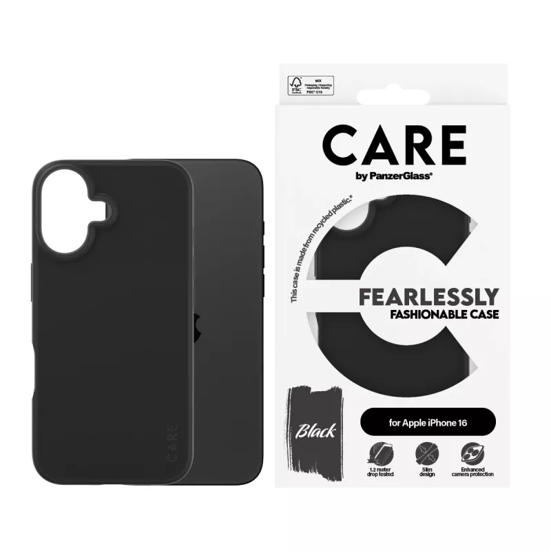 Cover PanzerGlass CARE by Fashionable Case Black iPhone 16 Transparent