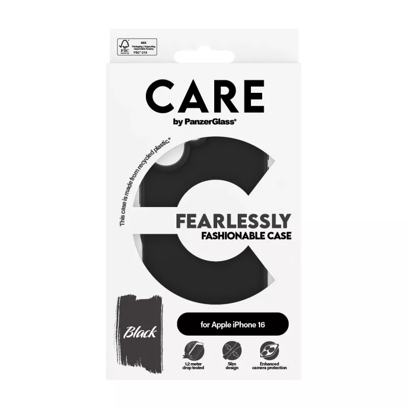 Cover PanzerGlass CARE by Fashionable Case Black iPhone 16 Transparent