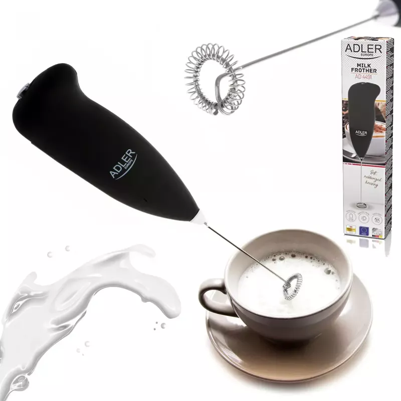 Handheld electric milk frother Adler AD 4491 Black stainless steel whisk