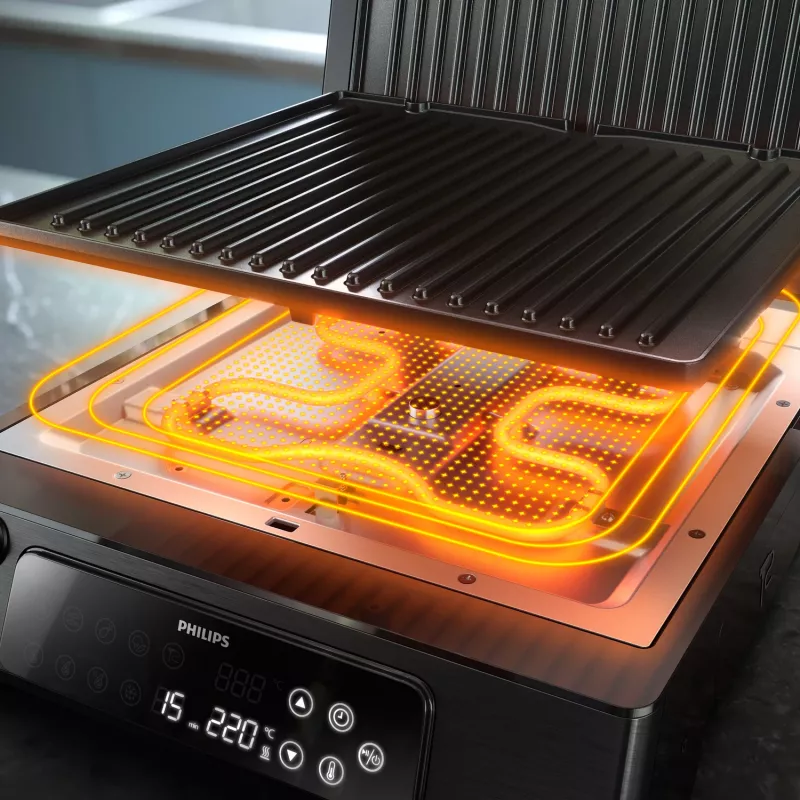 Philips 7000 series Contact Grill, Black, Rectangular, Touch, 220 °C, Hinged lid, Locking lid, 180°