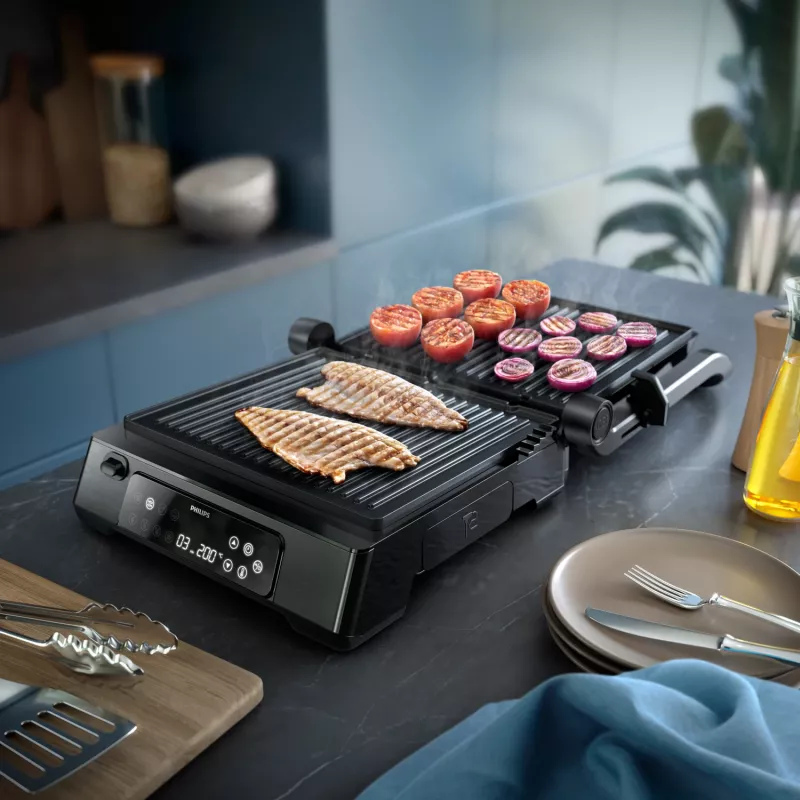 Philips 7000 series Contact Grill, Black, Rectangular, Touch, 220 °C, Hinged lid, Locking lid, 180°
