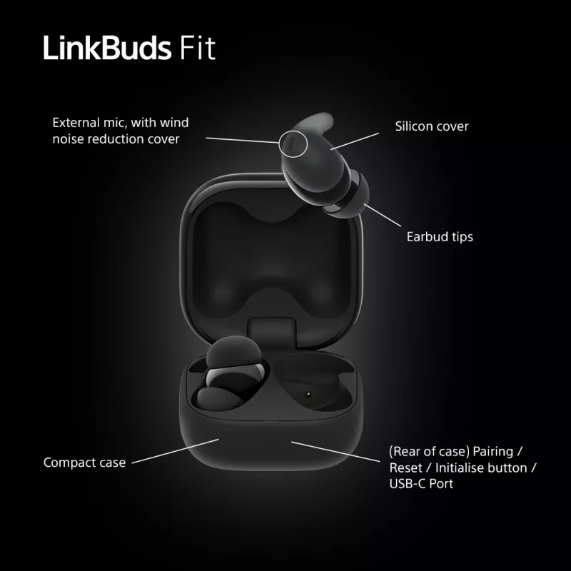Wireless in-ear headset Sony LinkBuds Fit WFLS910NB — Bluetooth, 20–20000 Hz, 10 m range, 75 g, black