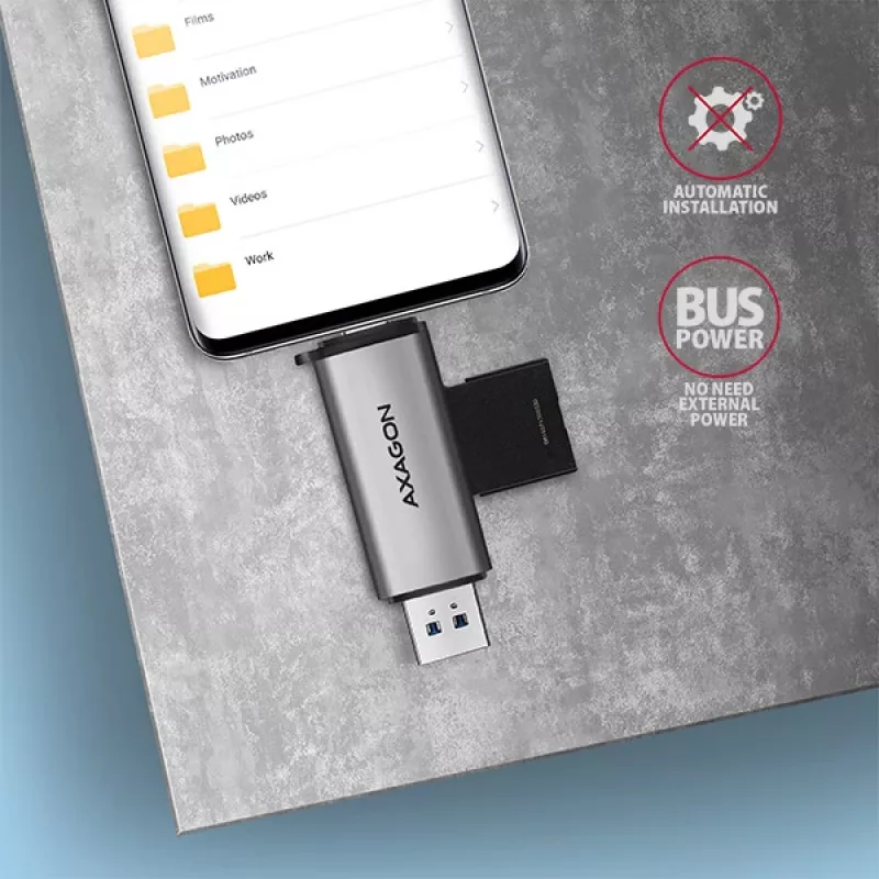 Axagon CRE-SAC SuperSpeed USB-C+USB-A card reader 5 Gbps