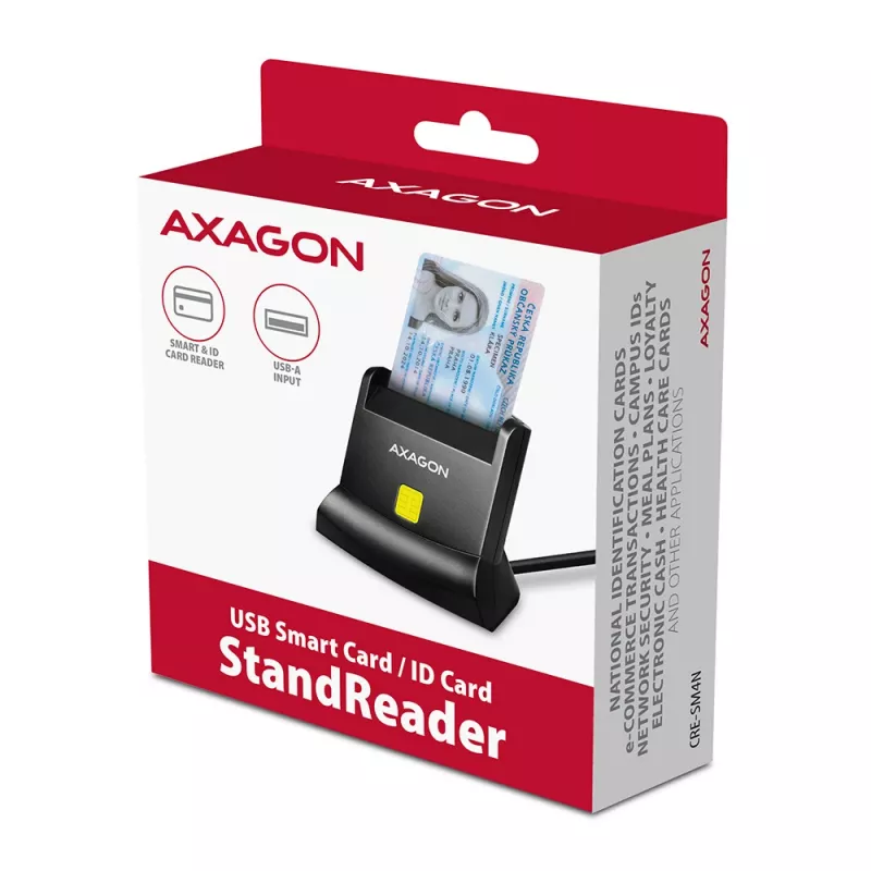 Axagon Universal desktop USB contact Smart/ID card reader with long USB-A cable. Suitable for the eObanka application. smart card reader Indoor USB 2.0 Black