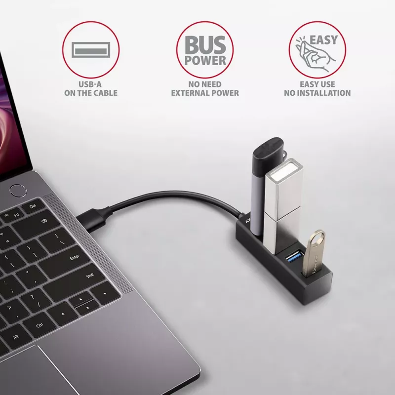 Axagon HUE-M1A 4x USB 3.2 Gen 1 MINI hub, metal, 20cm USB-A cable