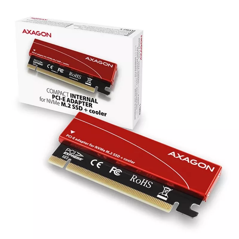 Axagon PCEM2-S PCIe x16 - M.2 NVMe M-key slot adapter, w. passive alu heatsink