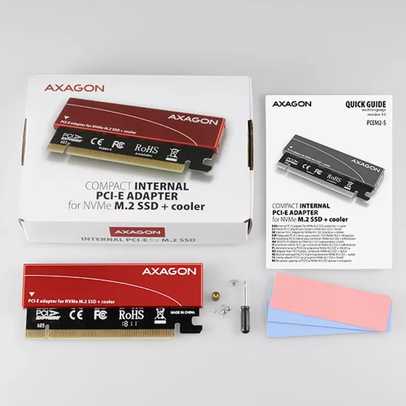 Axagon PCEM2-S PCIe x16 - M.2 NVMe M-key slot adapter, w. passive alu heatsink