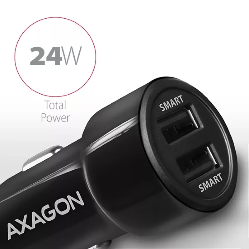 Axagon PWC-5V5 SMART Car charger 24W, 2x USB-A port, 5V/2.4A + 5V/2.4A