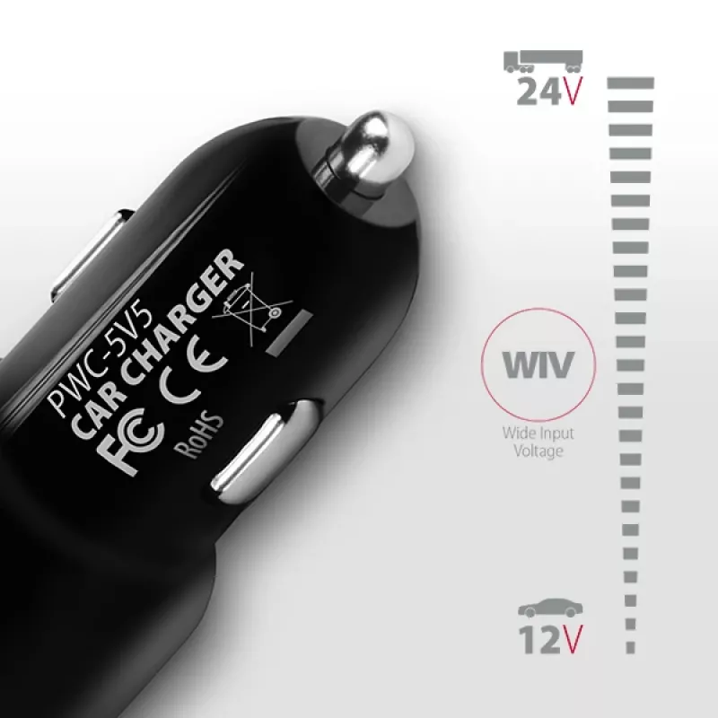 Axagon PWC-5V5 SMART Car charger 24W, 2x USB-A port, 5V/2.4A + 5V/2.4A