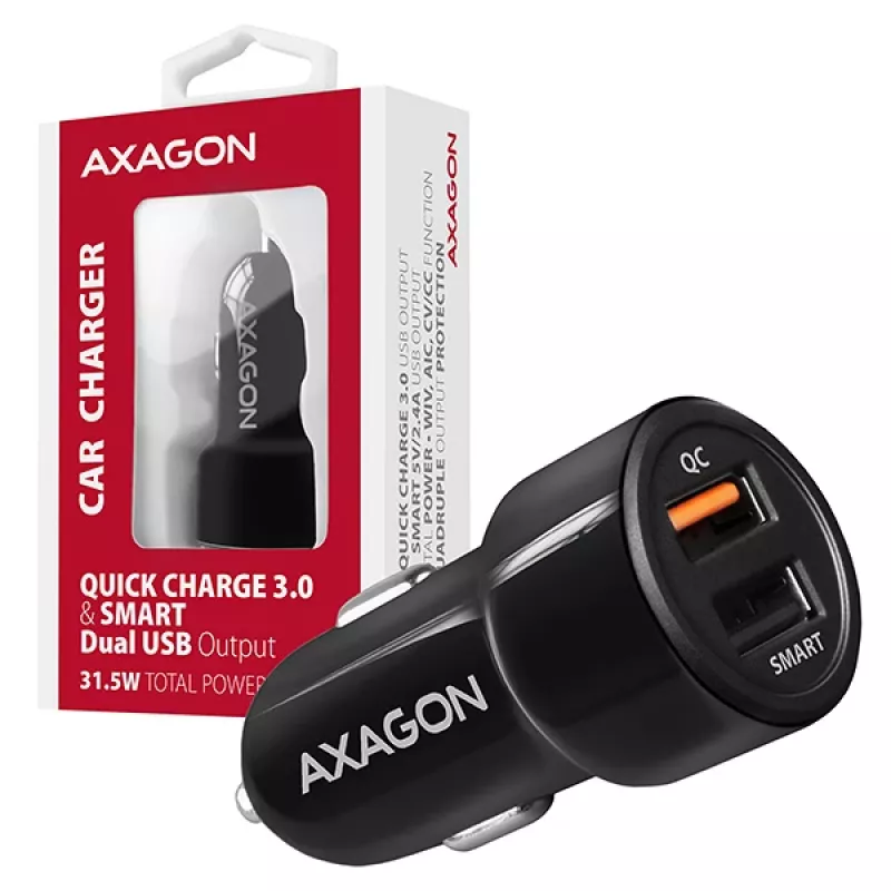 Axagon PWC-QC5 mobile device charger Mobile phone, Smartphone, Tablet, Universal Black Cigar lighter Fast charging Auto