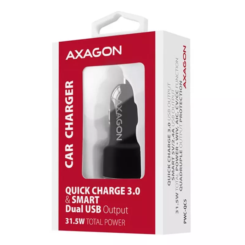 Axagon PWC-QC5 mobile device charger Mobile phone, Smartphone, Tablet, Universal Black Cigar lighter Fast charging Auto