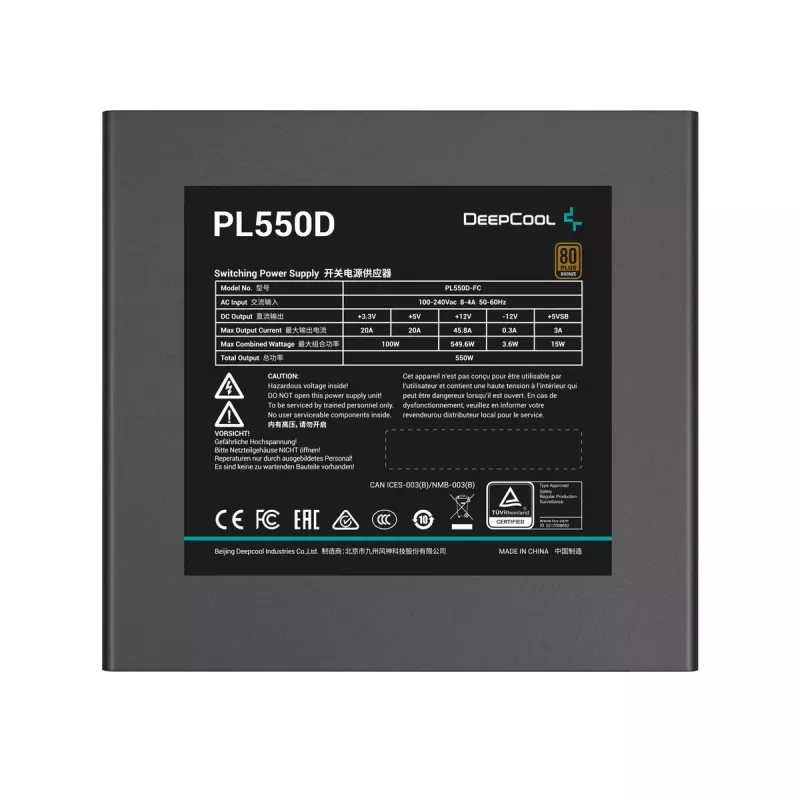 Power supply DeepCool PL550D 550W ATX 3.0 80 PLUS Bronze, 120mm fan, non-modular, 6 SATA, 3x 6+2 PCIe