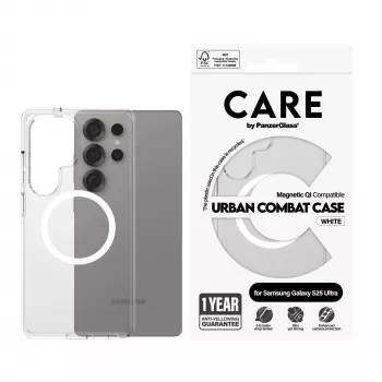 PanzerGlass CARE™ by ® Urban Combat Case Transparent w. White Qi Compatible Samsung Galaxy S25 Ultra